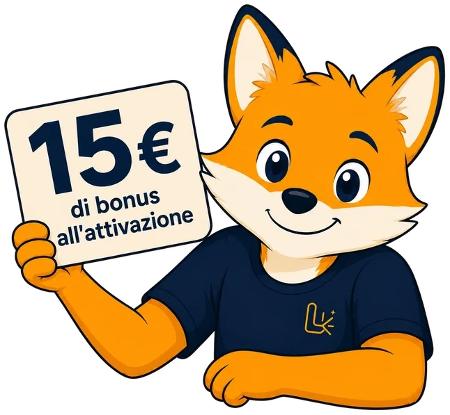 Lumi con il cartello: 15€ di bonus all'attivazione